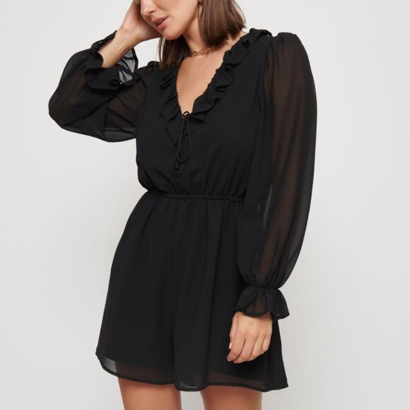 Dynamite Black Ruffle Romper Dress - Picture 1 of 4